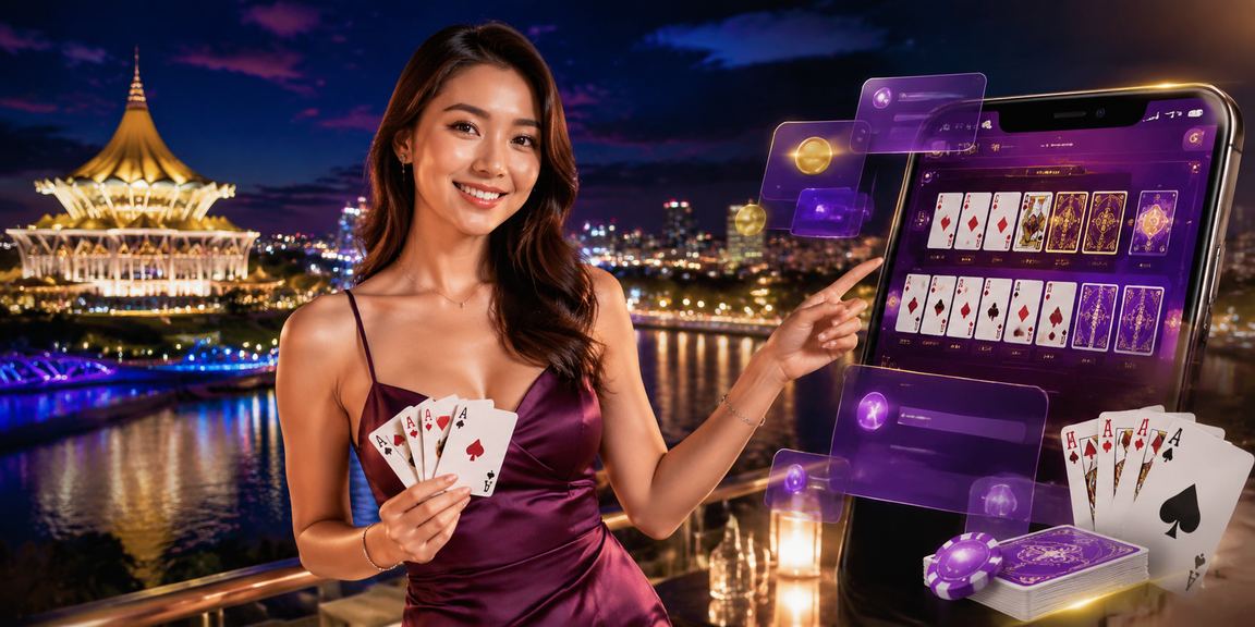 Pengguna Kuching bermain rummy sambil memantau kemajuan bonus selamat datang 326 melalui telefon pintar